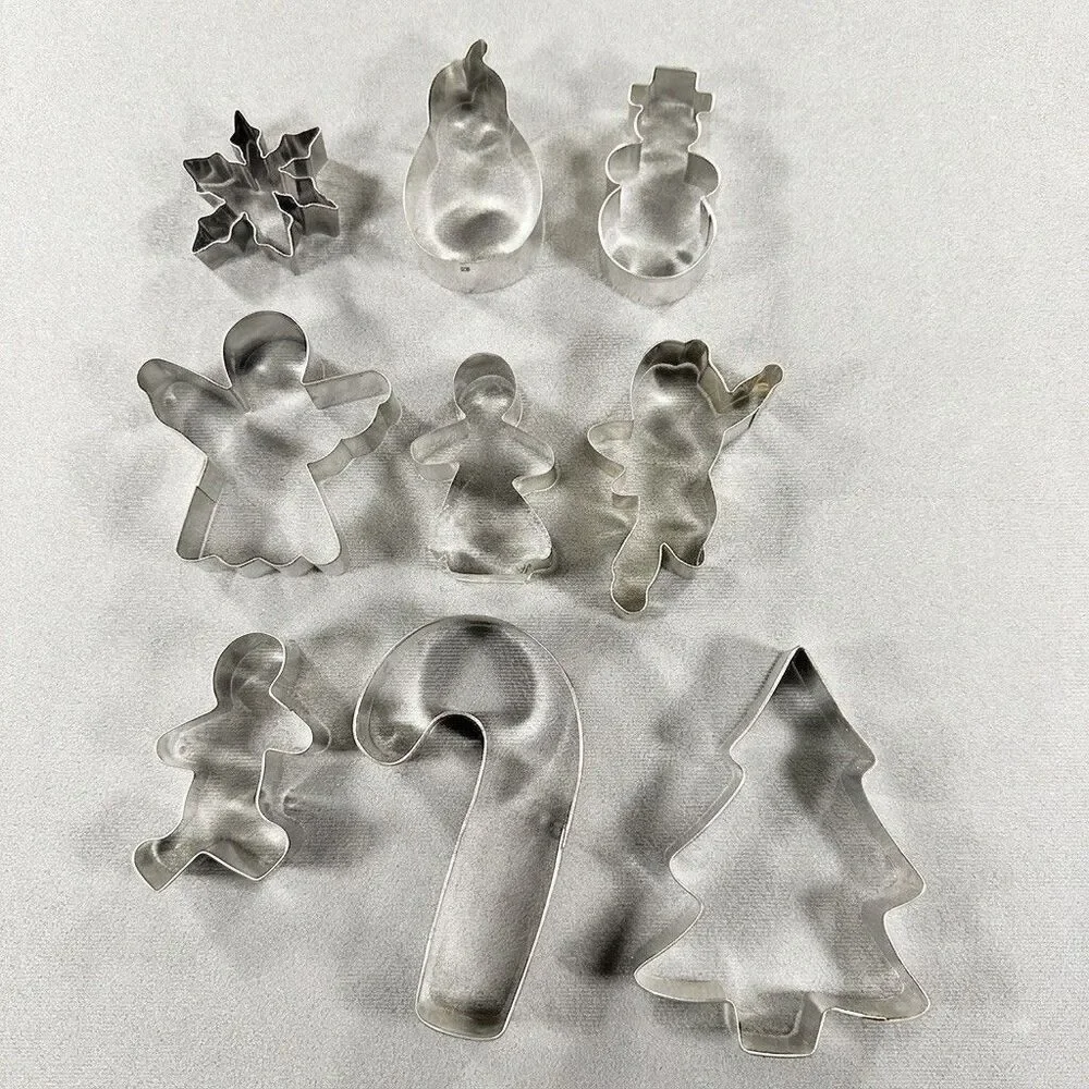Lot of 9 Metal Cookie Cutters - Christmas, Tree, Angels, Snowman, Cane